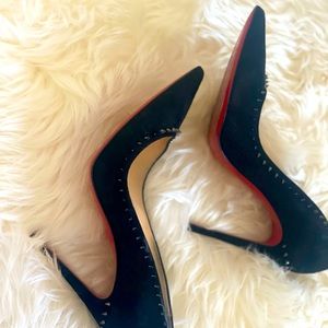 Black, suede, studded Christian Louboutins.